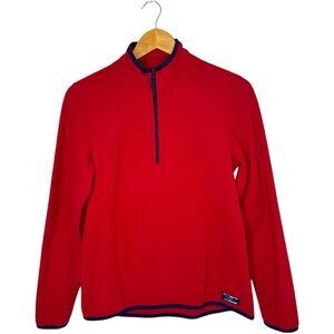 L.L. Bean 1/4 Zip Fleece Sweatshirt Red Navy Trim Small